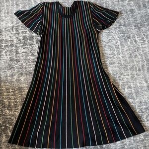 Authentic Valentino Black Dress with Multicolor Stripes
